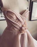 Gentle A Line Sweetheart Neck Flower Tiered Pink Tulle Long Party Dress Evening Dress HZ1023