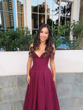 Cute A Line Sweetheart Neck Burgundy Satin Prom Dress Evening Dress HZ1023