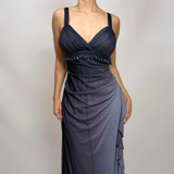 Charming A Line Spaghetti Strap Beaded Navy Blue Ombre Chiffon Party Dress Evening Dress HZ1023