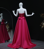Hot Pink A Line Sweetheart Neck Satin Long Sweep Prom Dress Evening Dress HZ1023