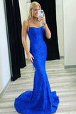 Elegant Mermaid Royal Blue Lace Prom Dress HZ1023