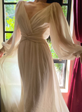 Elegant A Line Long Sleeve White Chiffon Long Prom Dress Party Dress HZ1023