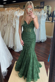Green Lace Beaded Mermaid Long Prom Dress Sweetheart Evening Dress HZ1023