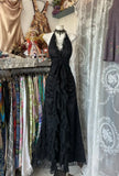 Vintage Mermaid Halter Sleeveless Long Black Lace Evening Dress Prom Dresses HZ1023