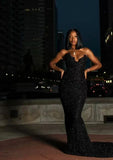 Sexy Mermaid Sweetheart Neck Sequin Slit Black Long Prom Dresses Party Dress HZ1023