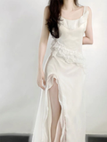 Sexy White Chiffon Long Prom Dress Slit Evening Dress HZ1023