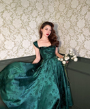 Charming A Line Strap Print Flower Green Satin Long Evening Dress Party Dress HZ1023