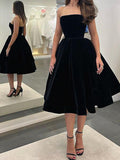 Tea Length Black Velvet Homecoming Dresses HZ1023