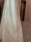 Sexy Puffy Sleeves Prom Dresses Glitter Ball Gown Party Dresses Tulle Sweep Train Prom Evening Dresses HZ1023