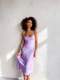 Lavender Silk Slip Dress for Women Open Back Drawstring Sexy Flowy Dress for Romantic Date Bridesmaid Party Prom Dresses HZ1023