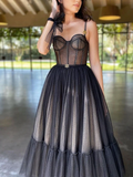 Black Sling Heavy Craft Mesh Gown Prom Dress HZ1023