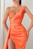 Orange Sleeveless Mermaid Evening Dress Long Slit With Beads HZ1023