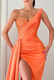 Orange Sleeveless Mermaid Evening Dress Long Slit With Beads HZ1023