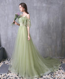 Green Tulle Lace Long Prom Dress Green Evening Dress HZ1023