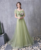 Green Tulle Lace Long Prom Dress Green Evening Dress HZ1023