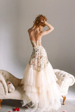 Mermaid Prom Dresses Sweetheart Sweep Train Sexy Chic Floral Lace Prom Dress HZ1023