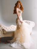 Mermaid Prom Dresses Sweetheart Sweep Train Sexy Chic Floral Lace Prom Dress HZ1023