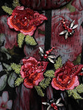 Off-The-Shoulder Beaded Decorate Floral Print Mesh Split-Side Prom Dress Long Evening Dress HZ1023