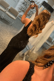 Black Mermaid Prom Dresses Open Back V Neck With Rhinestone HZ1023