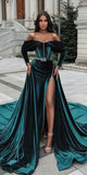 Stylish Split Front Off-the-shoulder Prom Dress With Train HZ1023