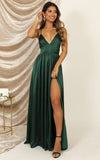 Green Long Evening Dress Slit Prom Dresses HZ1023