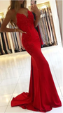 Red Mermaid Long Prom Dresses with Appliques and Beading HZ1023