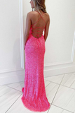 Hot Pink Sequins Mermaid Long Prom Dress HZ1023