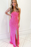 Hot Pink Sequins Mermaid Long Prom Dress HZ1023
