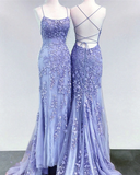 Mermaid Periwinkle Prom Dress Lace Up Back HZ1023