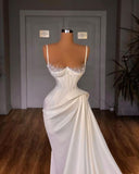 Long Pleated Satin Evening Dresses White Mermaid Prom Dress HZ1023