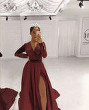 Long Evening Dresses Burgundy Prom Dress HZ1023