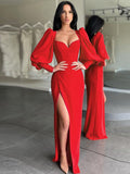 Long Lantern Sleeves Prom Dresses Evening Formal Gowns HZ1023