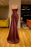 Burgundy Spaghetti-Straps Mermaid Ruffles Prom Dress HZ1023