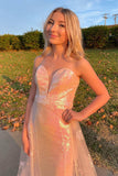Sparkly Strapless Rose Gold Mermaid Lace Appliques Prom Dresses, Evening Dresses HZ1023