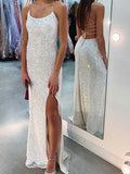 Sparkly Mermaid Sequin Ivory Prom Dresses, Long Formal Evening Dresses HZ1023