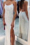 Sparkly Mermaid Sequin Ivory Prom Dresses, Long Formal Evening Dresses HZ1023