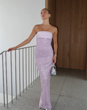 Elegant Sheath Strapless Pearl Beaded Satin Long Prom Dress Evening Dress HZ1023