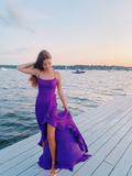 Charming Purple Long Prom Dress, Open Back Formal Dress Graduation Dresses HZ1023