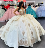Champagne Sweetheart Neck Corset Rhinestone Tulle Ball Gown Sweet 16 Dress Quinceanera Dress HZ1023