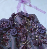 Vintage Purple A Line Strapless Flower Beaded Sequin Satin Tulle Prom Dress Gown HZ1023