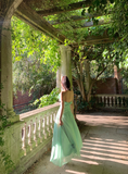 Charming Green A Line Spaghetti Strap Ruffle Chiffon Long Prom Dress Party Dress HZ1023