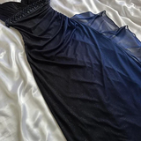 Charming A Line Spaghetti Strap Beaded Navy Blue Ombre Chiffon Party Dress Evening Dress HZ1023