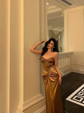 French Gold Velvet Slip Mermaid Prom Dress Long Evening Dress HZ1023