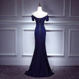 Mermaid Navy Blue Satin Prom Dresses HZ1023