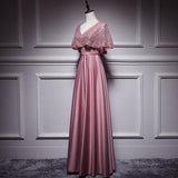 Simple A line Satin Pink Long Prom Dresses HZ1023