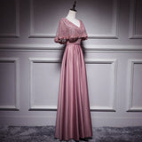 Simple A line Satin Pink Long Prom Dresses HZ1023