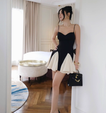 Cute A Line Spaghetti Strap White Black Satin Short Homecoming Dress Cocktail Dress HZ1023
