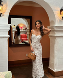 Stunning Sheath Spaghetti Strap White Lace Long Prom Dress Evening Dress HZ1023