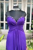 Purple A Line Sweetheart Neck Rhinestone Chiffon Long Prom Dress Evening Dress HZ1023