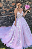 Pink Princess Tulle Appliques Long Prom Dress Quinceanera Dress Ball Gown Wedding Dress HZ1023